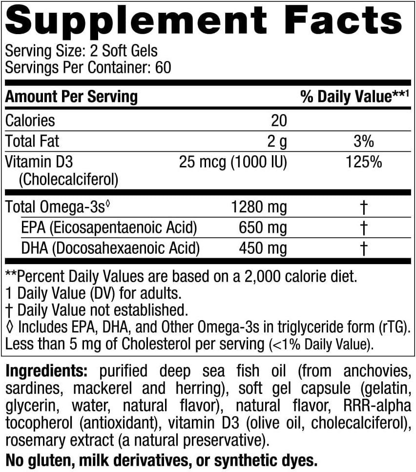 Nordic Naturals Ultimate Omega-D3, Lemon Flavor - 120 Soft Gels - 1280 mg Omega-3 +Immune Health - 60 Servings